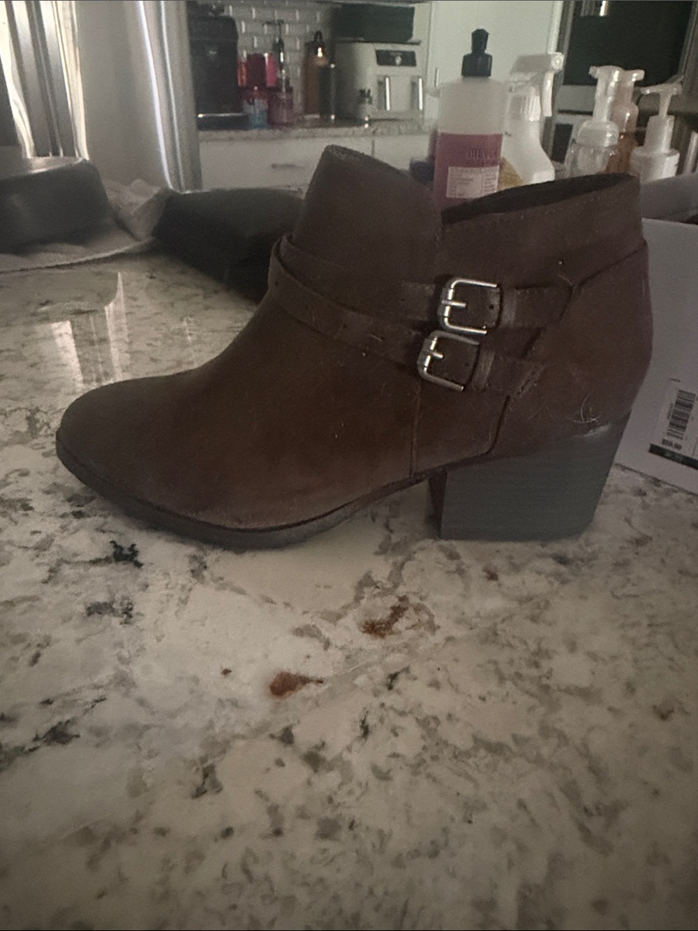 Sonoma Dark Brown Suede Ankle Booties with Double Buckles